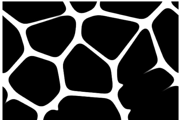 Output image of the first article. A tiling pattern made of black blobs.