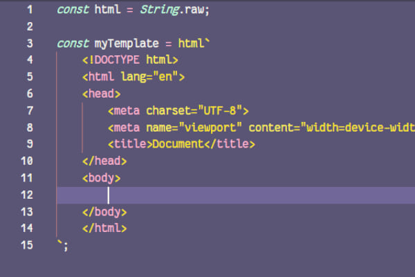 HTML syntax highlighting in a JS file