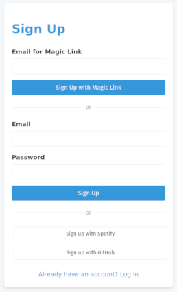 A screenshot of the included sign-up screen