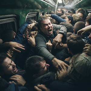 a group of people in a very crowded train