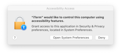 Screenshot of macOS accessibility prompt