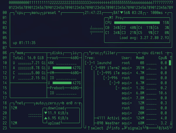 btop running inside NPCterm39