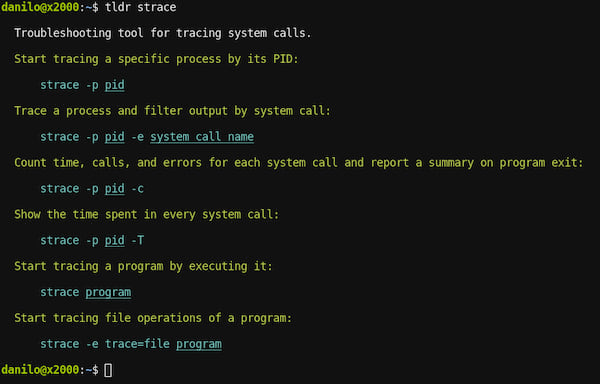 Screenshot of tldr command