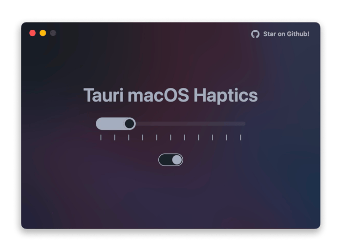 Screenshot of the example Tauri project using the plugin.