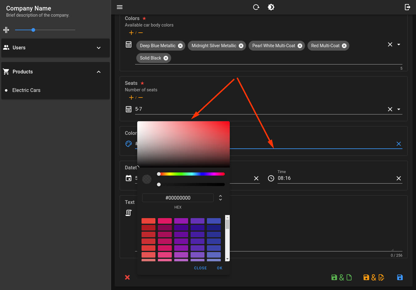 Color selection field