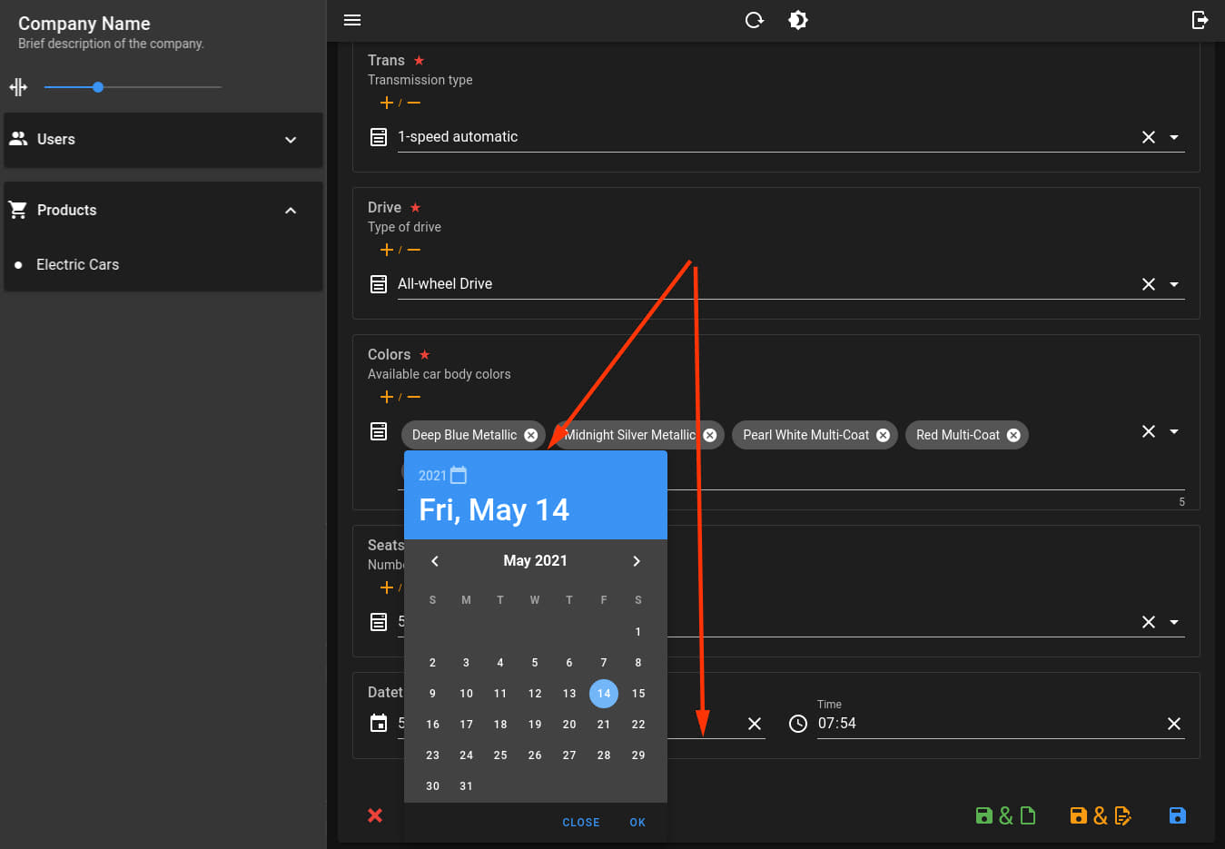 Date and time field