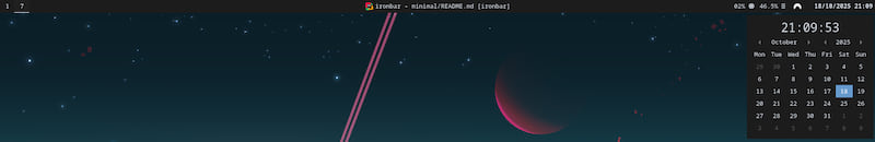 Screenshot of minimal theme with clock popup widget open