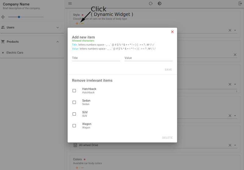 Example of using a dynamic widget