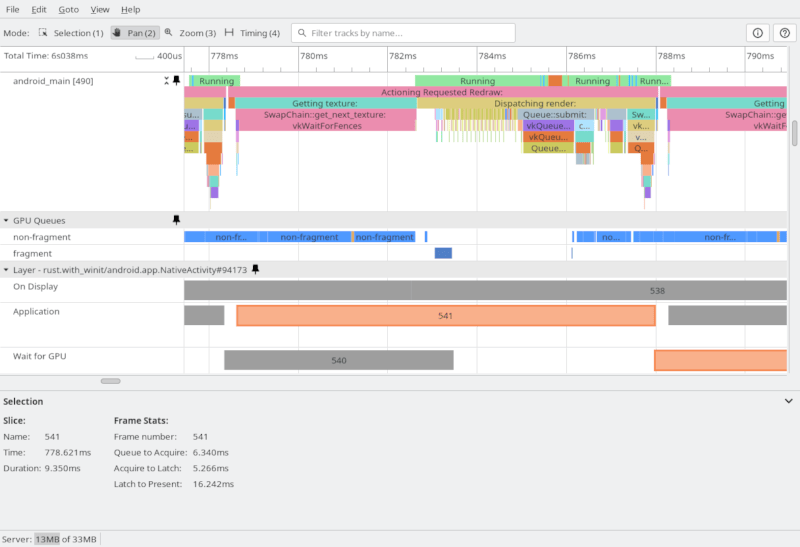 Screenshot showing a thread timeline including spans of a single thread.
