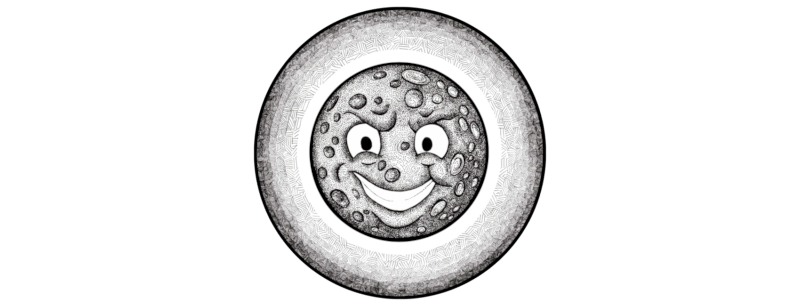 The loona logo: a lunatic moon looking threatening and like it drank a beer it wasn't supposed to. Also pimples.