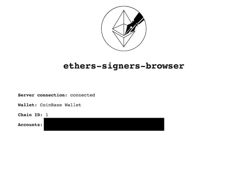 Homepage of the signer displaying some metadata