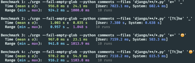 hyperfine benchmarks for files option