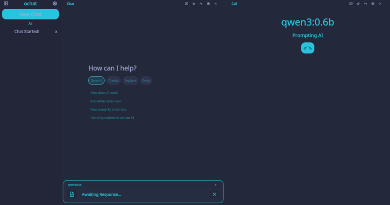 Ochat calling screen.
