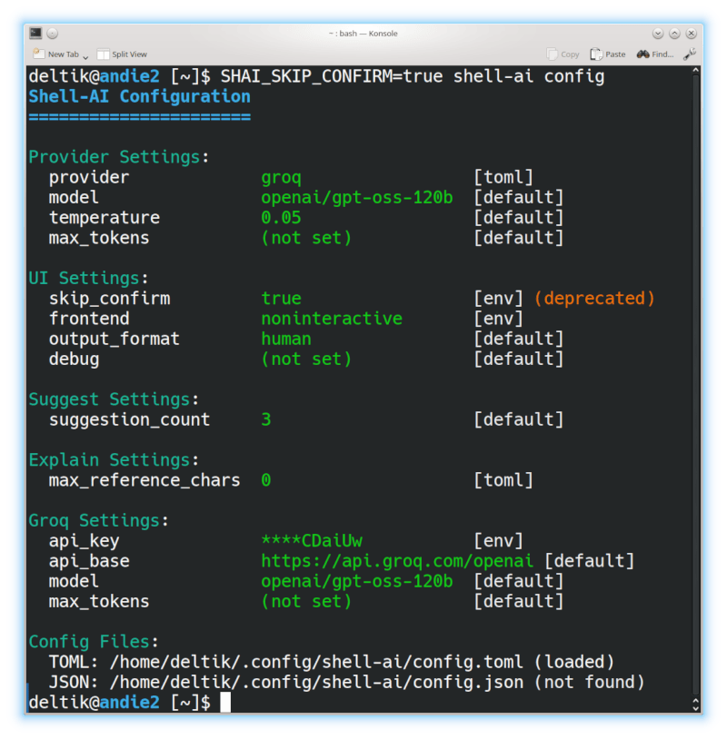 SHAI_SKIP_CONFIRM=true shell-ai config