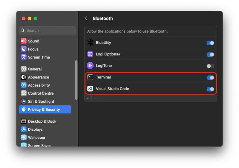 Bluetooth settings screenshot