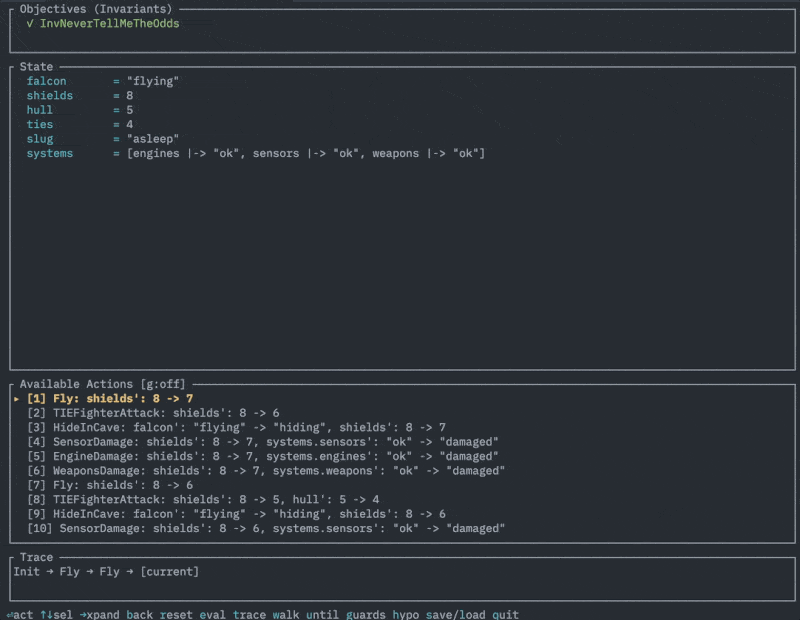 Interactive mode — navigating the C-3PO asteroid field spec