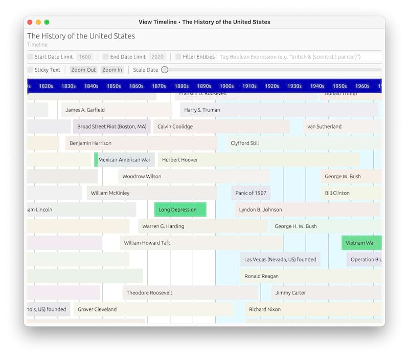 Screenshot of desktop GUI timeline in light mode