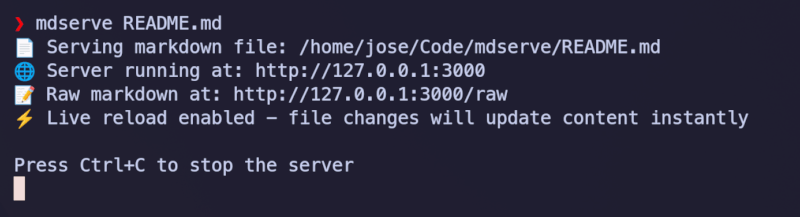 Terminal output when starting mdserve