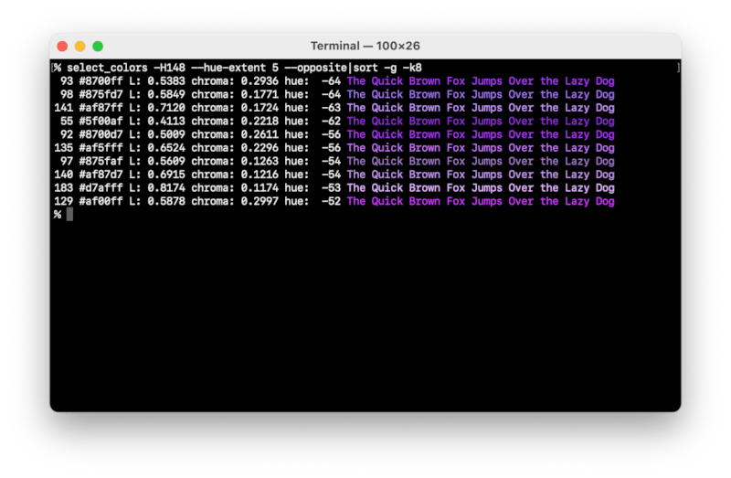 Colors opposite to color 148 by hue