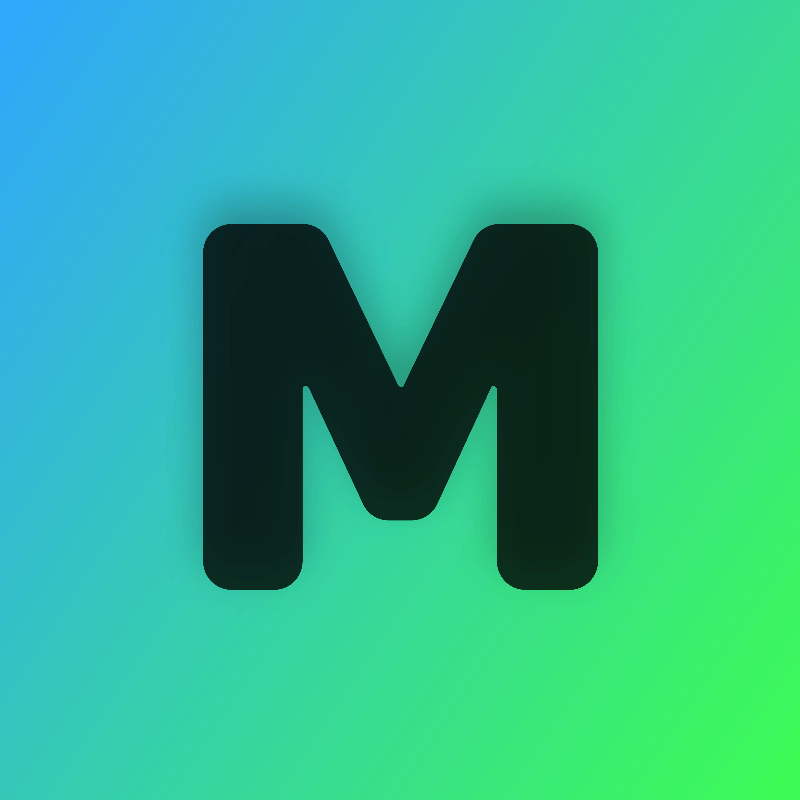 logo (a black letter m on a blue-green gradient background)