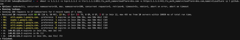 Default lookup with all protocols for github.com.