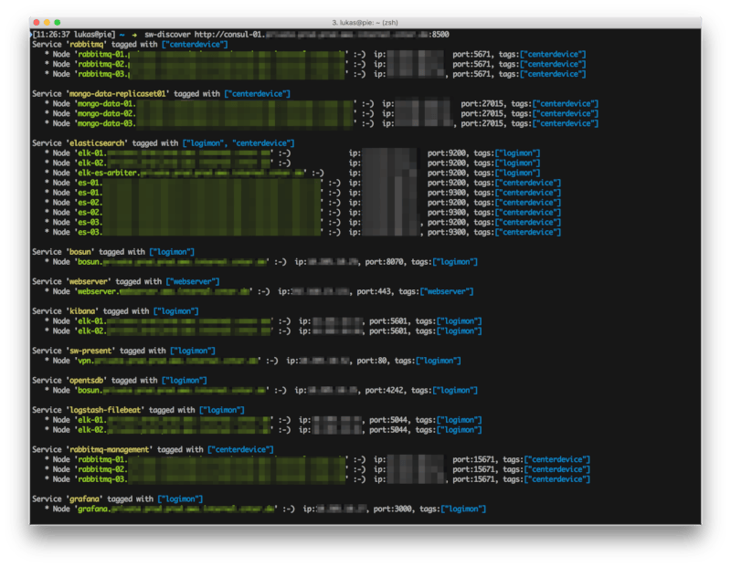 sw-discover showing all services and nodes
