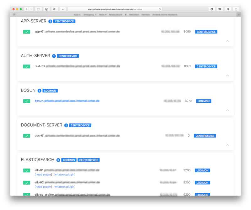 sw-present showing service catalog and service links