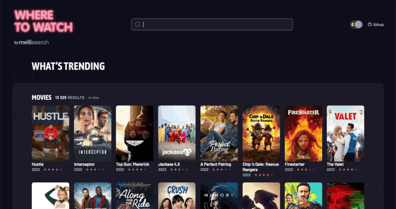 A dark colored application for finding movies screening near the user