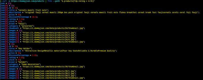 Screenshot of json filtering