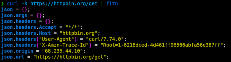 Screenshot of json flattening