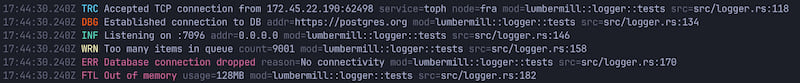 Screenshot of log output