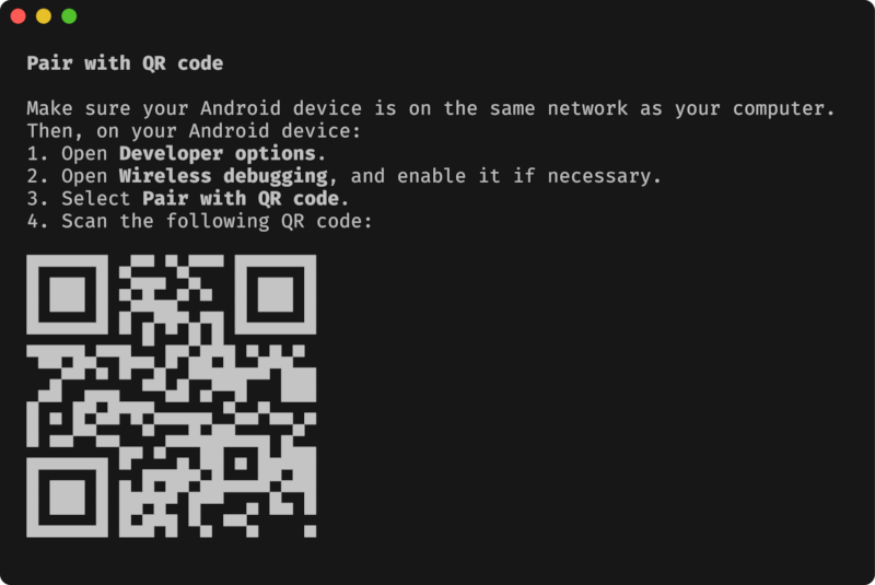 adbqr QR Mode Screenshot