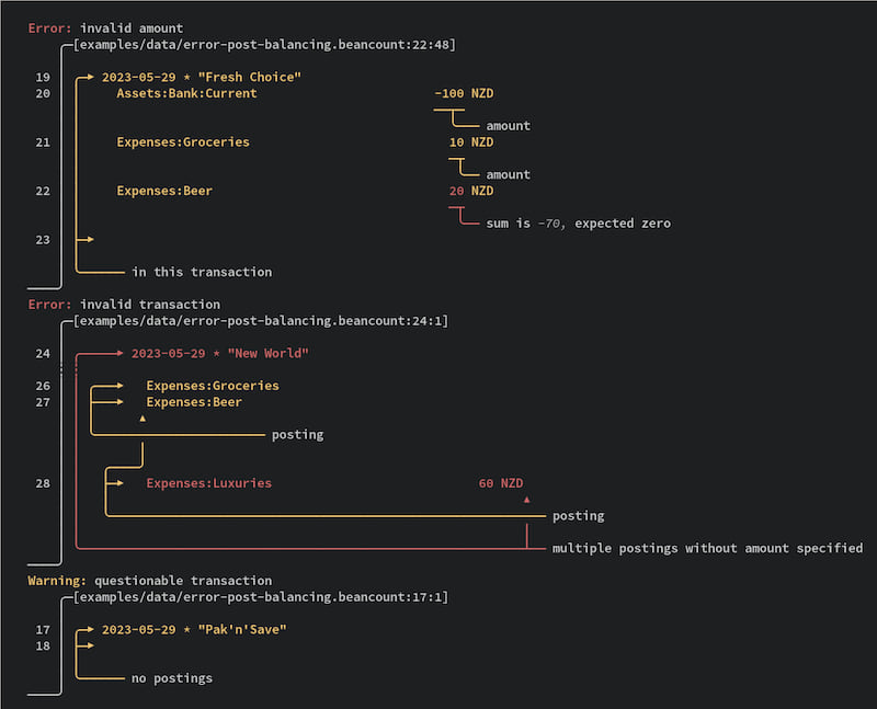 Example application error messages