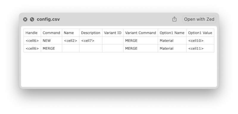 The config CSV