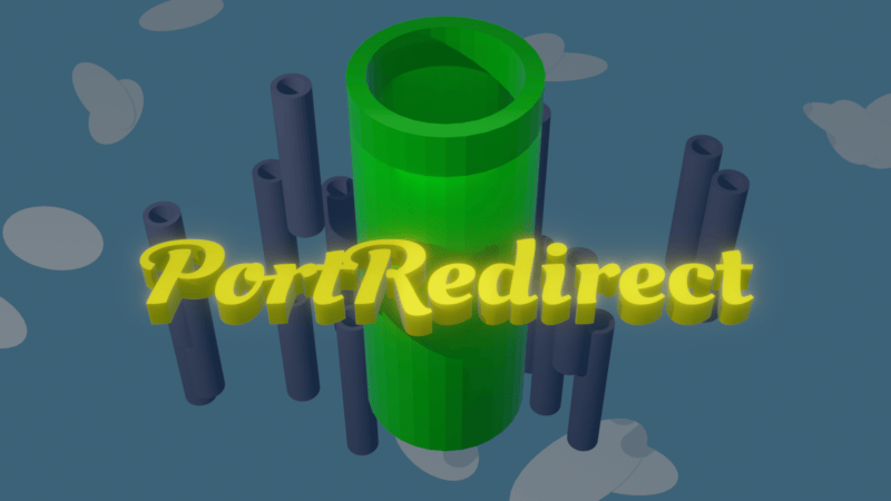 PortRedirect Logo showing a green pipe with the text superimposed with golden color