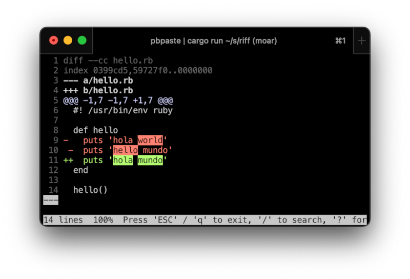 Screenshot of riff highlighting merge commits