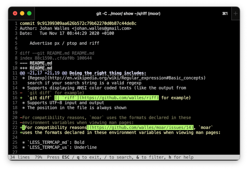 Screenshot of riff in action