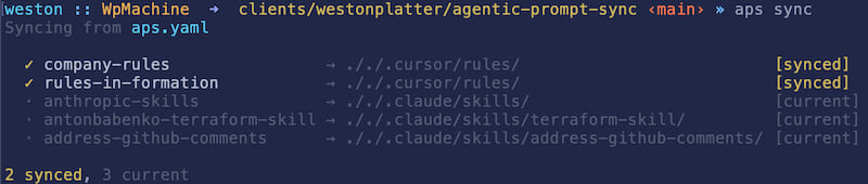 Example of running ap sync