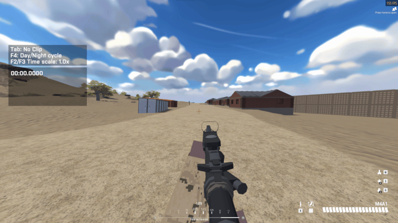 screenshot of the default, simple crosshair in action