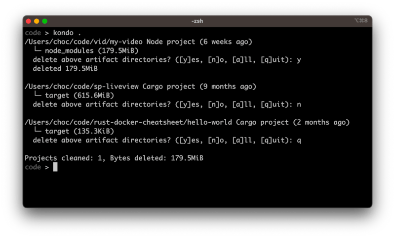kondo cli cleaning projects