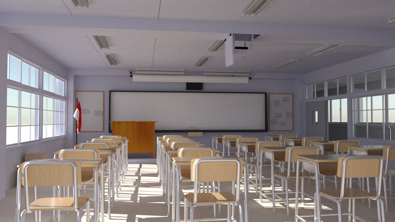 Classroom room rendered by rs_pbrt