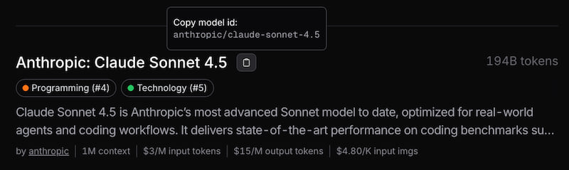Model selection screenshot