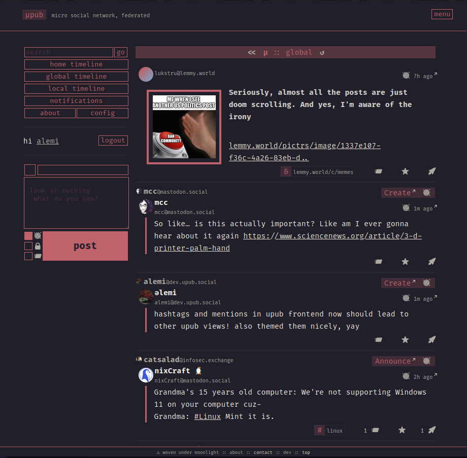 screenshot of upub frontend