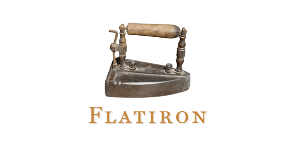 A picture of an old flatiron with the word "Flatiron" written below