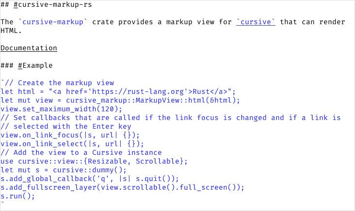 A screenshot of this readme rendered with cursive-markup