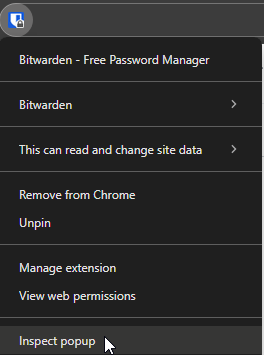 Chrome inspect extension popup in context menu