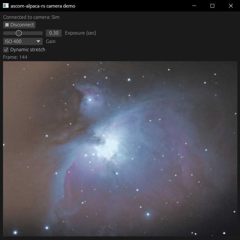 Screenshot of a live view from the simulator camera