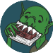 Goblin book gobbler icon, which is a goblin eating a book labelled "Hacker One"