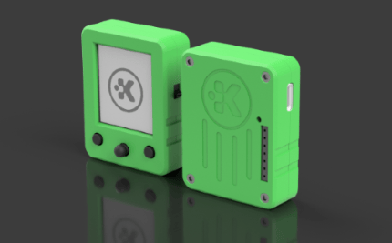 Front and back render of a Kywy device