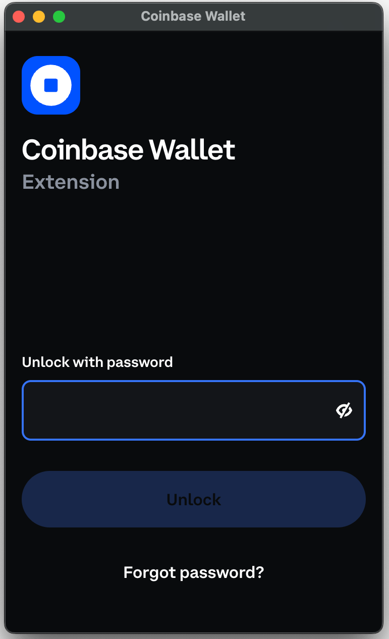 CoinBase Wallet popup to unlock your wallet
